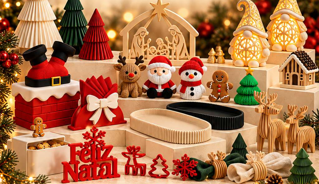 Peças da coleção de Natal Encantaria em uma composição festiva