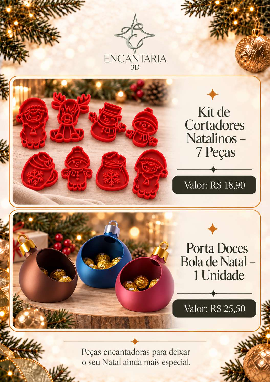 Página 16 do catálogo original Encantaria 3D: Cortadores natalinos e porta-doces bola