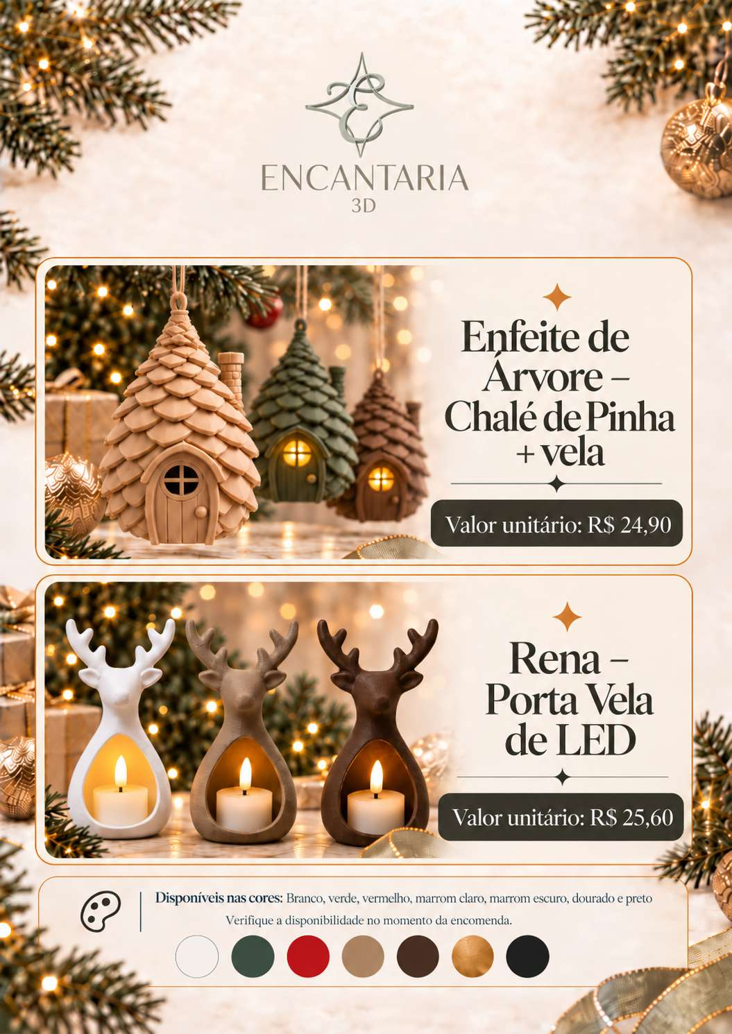 Página 19 do catálogo original Encantaria 3D: Chalé de pinha e rena porta-vela