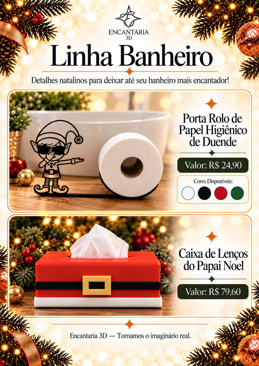 Página 25 do catálogo original Encantaria 3D: Linha Banheiro — duende e caixa de lenços